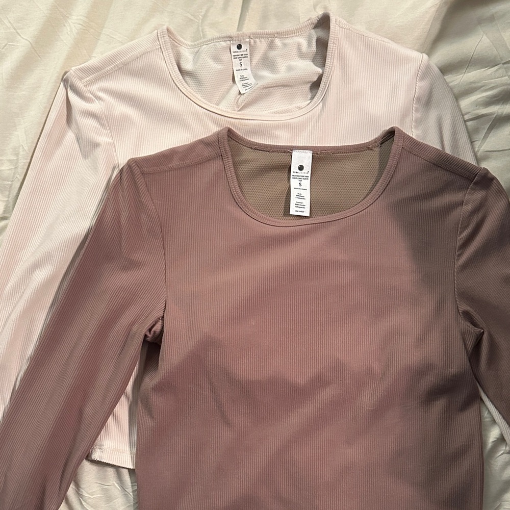 Women's Long Sleeve Ribbed Tops - Brown and Cream